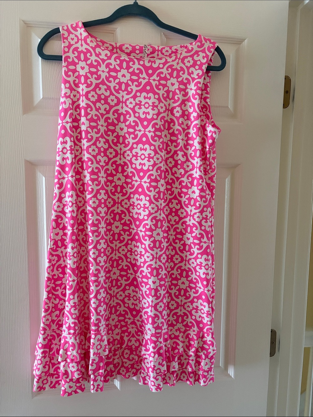 Lulu-B Hot Pink and White Patterned A-Line Dress